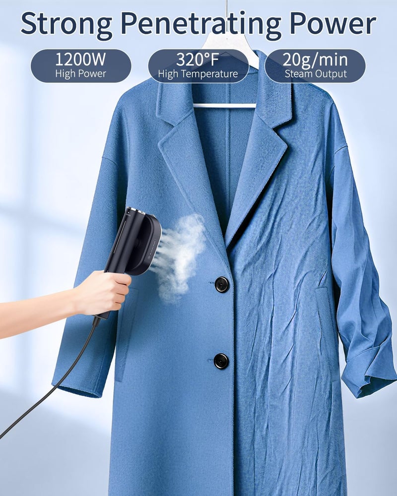 hulmay Portable Steamer For Clothes Travel Mini Steamer and Iron Fast 10s Heat-Up, Horizontal and Vertical 1200W Effortless Wrinkle Removal, Garment Steamer and Iron for Travel Office Home(110-120V) - Image 3